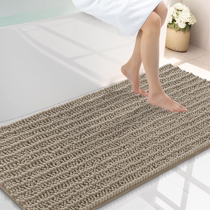 Smiry Bathroom Rugs 47X24, Extra Soft Rubber Backing Chenille Bath Mats | Latte Machine Washable Non Slip Quick Dry Bath Mats for Bathroom Floor, Tub, Shower, Home Decor Accessories