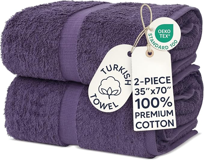 Chakir Turkish Linens 100% Cotton 2-Pack Bath Sheets 35x70, Plum | 100% cotton bath sheets, 35x70 oversized, OEKO-TEX certified, soft plush and absorbent