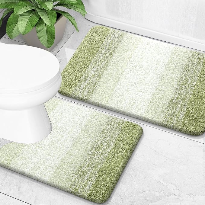 OLANLY Micorfiber Bathroom Rug Set 2 Piece, 24"x16"+U-Shaped 24"x20" | Mustard Yellow, Soft Absorbent Bath Mats and Contour Toilet Rug, Non-Slip, Machine Wash Dry, Plush Bath Mats for Bathroom