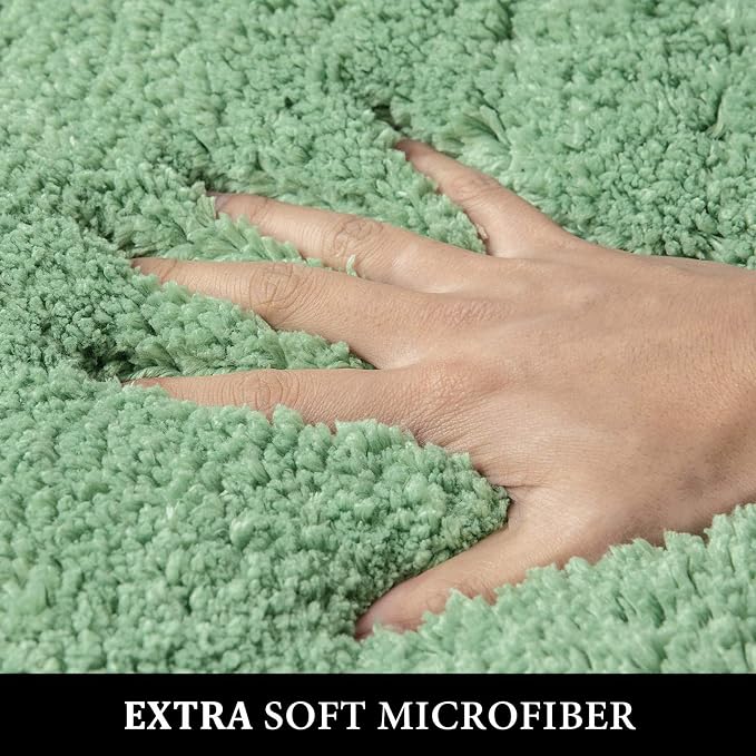 MIULEE Sage Green Bathroom Rugs Set 2 Piece Soft Bath Mats 20x20+20x32 Inch | Absorbent Microfiber Bath Mat and U-Shaped Toilet Rug, Non Slip, Quick Dry, for Bathroom Floor Tub Showers, Machine Washable