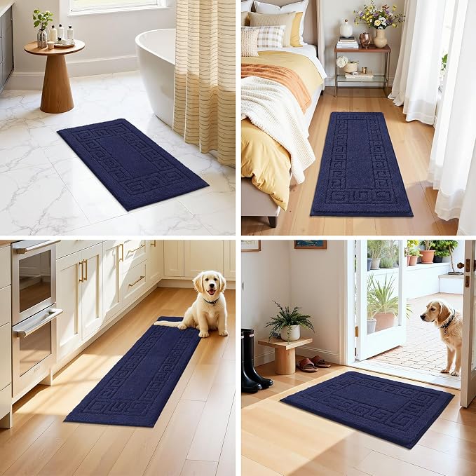 Pauwer Bathroom Rugs Sets 3 Piece, Plush Absorbent Bath Rug, Navy | Microfiber Bath Mat Set, Non Slip Washable, Quick Dry Floor Carprt, Soft U Shaped Toilet Mats For Bathroom Shower Sink