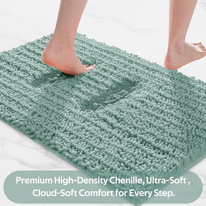 ACCUMTEK Upgrade Extra Eggshell Blue Bathroom Rug Set 3 Pieces Ultra Soft, Thick Absorbent Bath Mats, Non Slip Chenille Toilet Mat for Bathroom, Bedroom, Kitchen