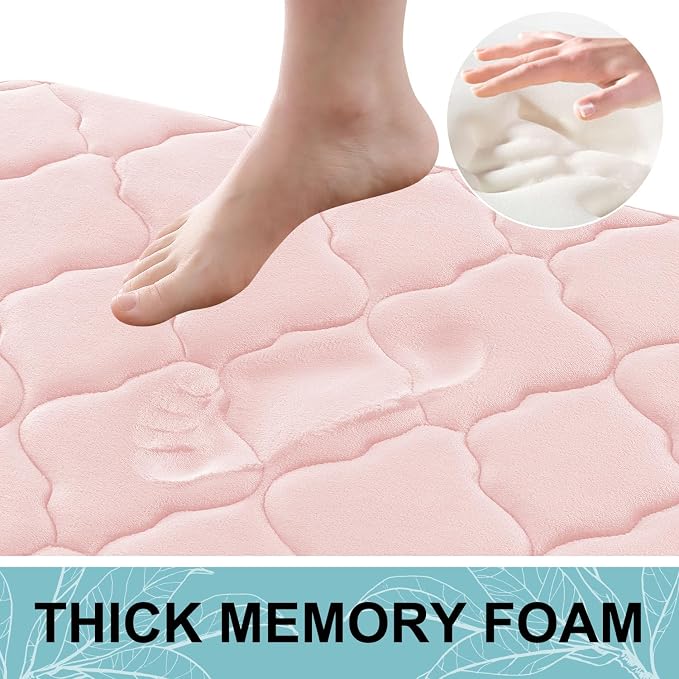 OLANLY Memory Foam Bath Mat Rug 36x24, Ultra Soft Bathroom Rugs, Pink | Thick Absorbent Carpet, Non-Slip Backing, Machine Washable, for Bathroom Floor, Tub, Shower and Home Decor Accessories
