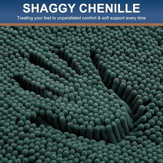 Smiry Chenille Bathroom Rugs Sets 2 Piece (30x20+ U Shape 24x20, Green) | Soft Absorbent Machine Washable Non Slip Shaggy Bath Rug Set for Tub, Shower, and Floor, Home Decor