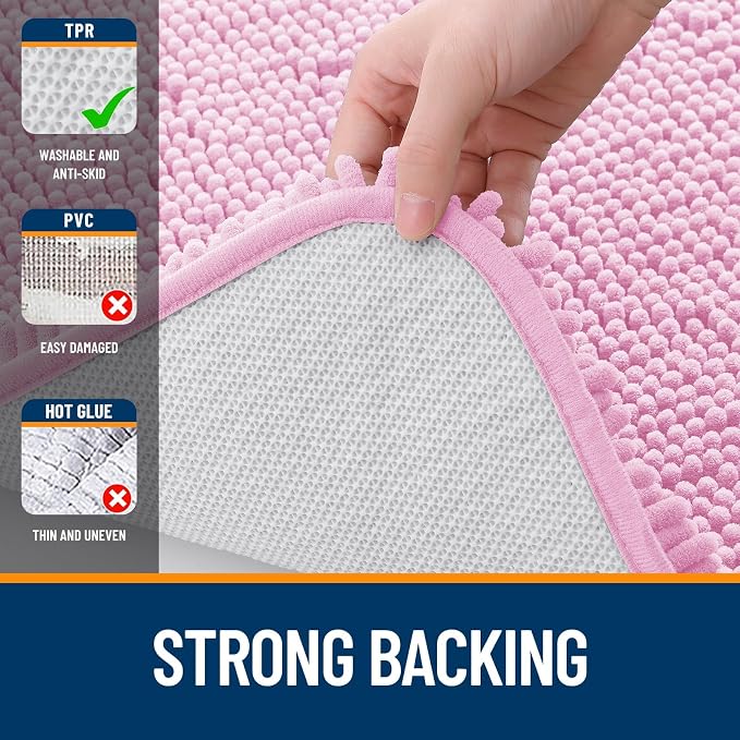 OLANLY Chenille Bathroom Rugs Mats Sets 2 Piece, 36"x24"+24"x20", Pink | Soft Absorbent Bath Mat and U-Shaped Contour Toilet Rug Set, Quick Dry, Machine Washable Bath Carpet, Home Decor Accessories