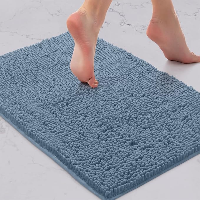 LuxUrux 3-Piece Bathroom Rug Set – Plush Chenille Bath Mats & U-Shaped Toilet Mat, Ultra-Soft, Absorbent & Non-Slip (20x20 U, 16x24 & 20x30 inches, Sky Blue)