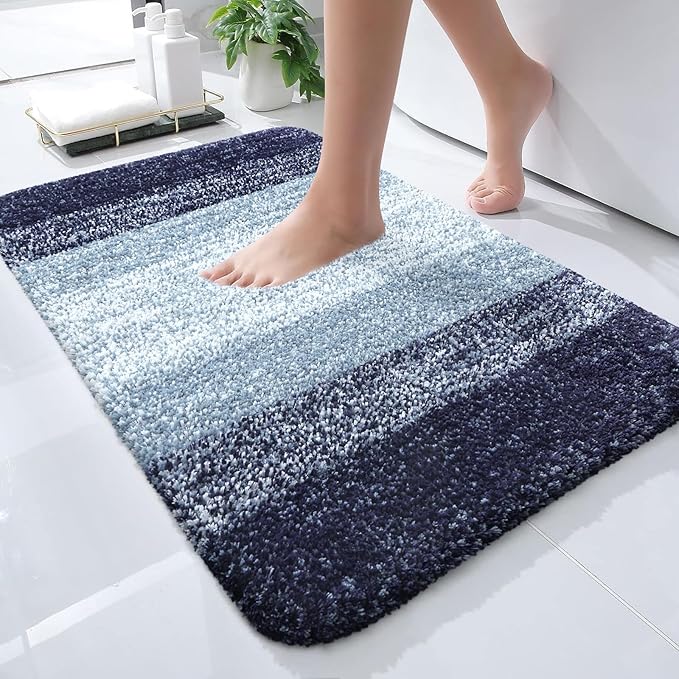 OLANLY Small Bathroom Rugs 24x16, Extra Soft Absorbent Microfiber Bath Rugs | Airy Blue, Non-Slip Quick-Drying Rubber Backing, Washable Plush Bath Mat for Floor, Tub and Shower, Home Decor Accessories