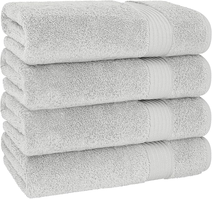 Cotton Paradise 100% Cotton Turkish Towel Set, Soft Absorbent Quick Dry, 4 Piece Bath Towel Set, Silver Grey
