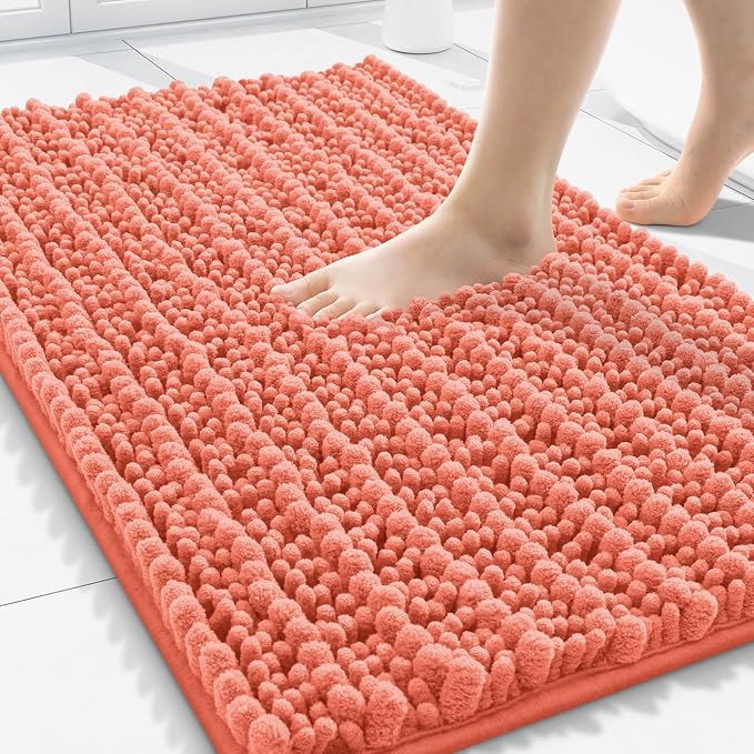 Smiry Bathroom Rugs 30X20, Extra Soft Rubber Backing Chenille Bath Mats | Coral Machine Washable Non Slip Quick Dry Bath Mats for Bathroom Floor, Tub, Shower, Home Decor Accessories
