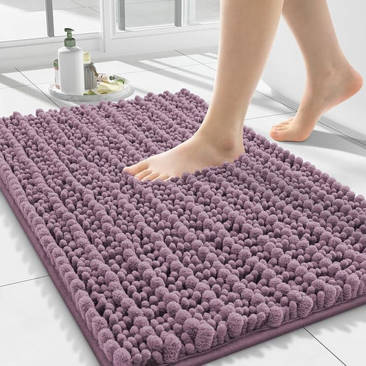 Smiry Bathroom Rugs 24X16, Extra Soft Rubber Backing Chenille Bath Mats | Deep Plum Machine Washable Non Slip Quick Dry Bath Mats for Bathroom Floor, Tub, Shower, Home Decor Accessories