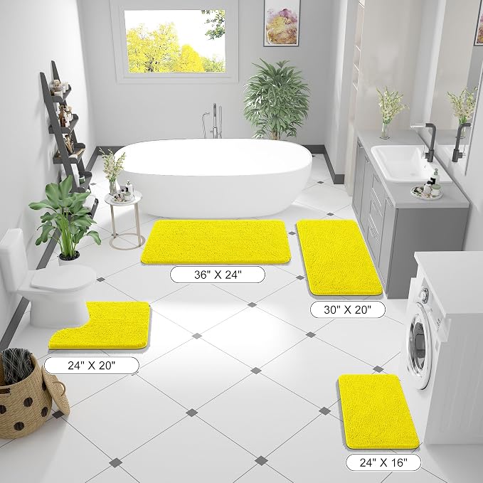 OLANLY Bathroom Rugs 36x24, Extra Soft Absorbent Chenille Bath Rugs | Lemon Yellow, Quick-Drying Rubber Backing, Washable Bath Mat for Bathroom Floor, Tub and Shower, Home Decor Accessories