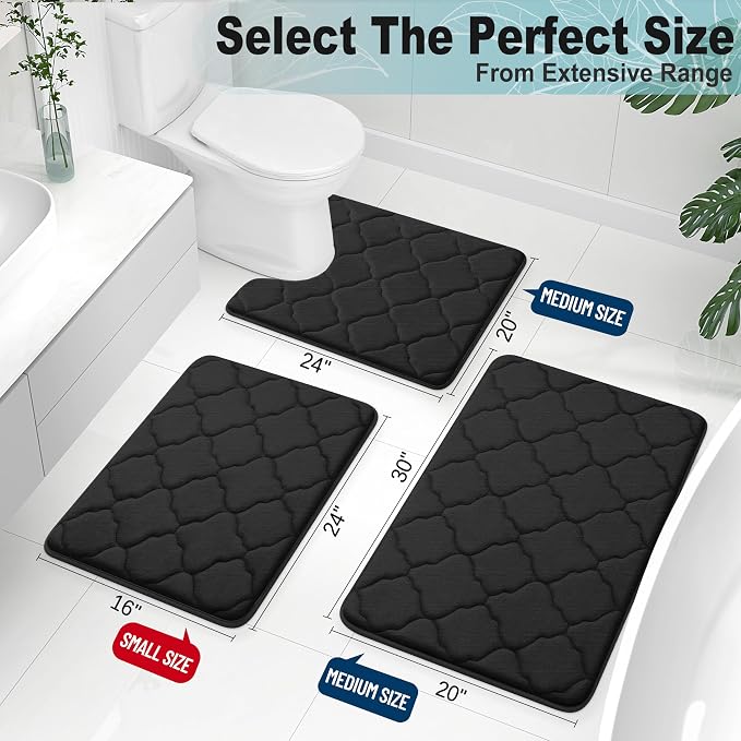 OLANLY Memory Foam Bath Mat Rug 36x24, Ultra Soft and Absorbent Bathroom Rugs, Non-Slip, Comfortable, Machine Washable Bath Carpet for Bathroom Floor, Tub, Shower and Home Decor Accessories, Black | Thick Absorbent Carpet, Non-Slip Backing, Machine Was...