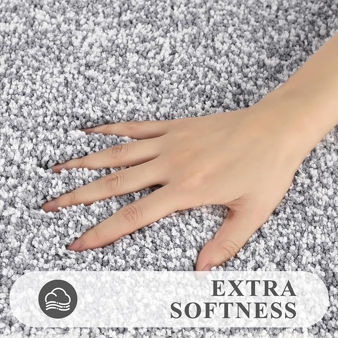 Pauwer Bathroom Rug Sets 3 Piece, Non Slip Washable Bath Mat, Light Grey | Soft Plush Microfiber, Super Absorbent Floor Carpet, U Shaped Toilet Mats, Quick Dry, Shaggy Shower Rugs Runners