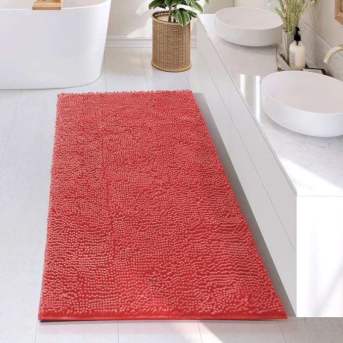 Hearth & Harbor Bathroom Rugs, Chenille Bath Mat - Machine Washable Bath Mats for Bathroom Non-Slip Backing Rubber, Quick Dry Bathroom Mat