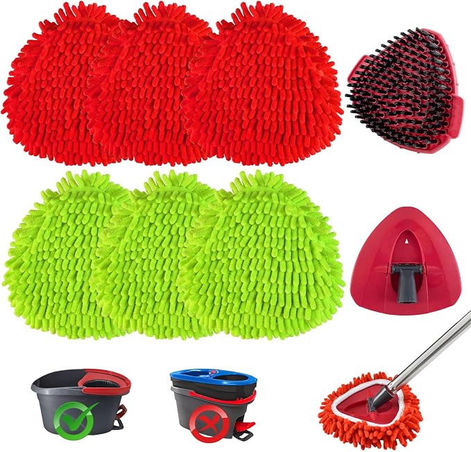 6 Pack Mop Heads Replacements for Ocedar, Replace Head for o Cedar Easywring 1 Tank, Spin Mop Replacement Head, 1 Pack Scrubber Head and 1 Mop Base