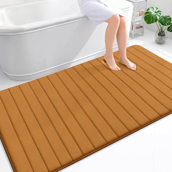 OLANLY Memory Foam Large Bath Mat 70x46, Super Soft Absorbent Bathroom Rugs | Ochre, Quick Dry Bath Rug, Machine Washable Shower Floor Mats, Bathmat Carpet for Bathroom Floor, Tub and Shower