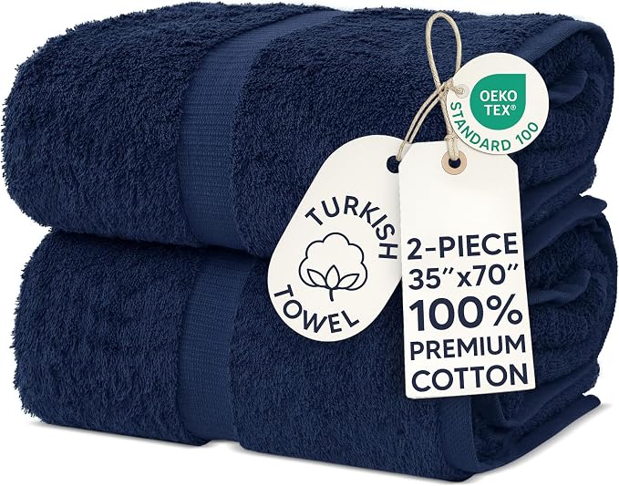 Chakir Turkish Linens, 100% Cotton Premium Quality Turkish Bath Sheets (35''x70'' Large Bath Sheet Towels - Navy) | 100% cotton bath sheets, 35x70 oversized, OEKO-TEX certified, soft plush and absorbent