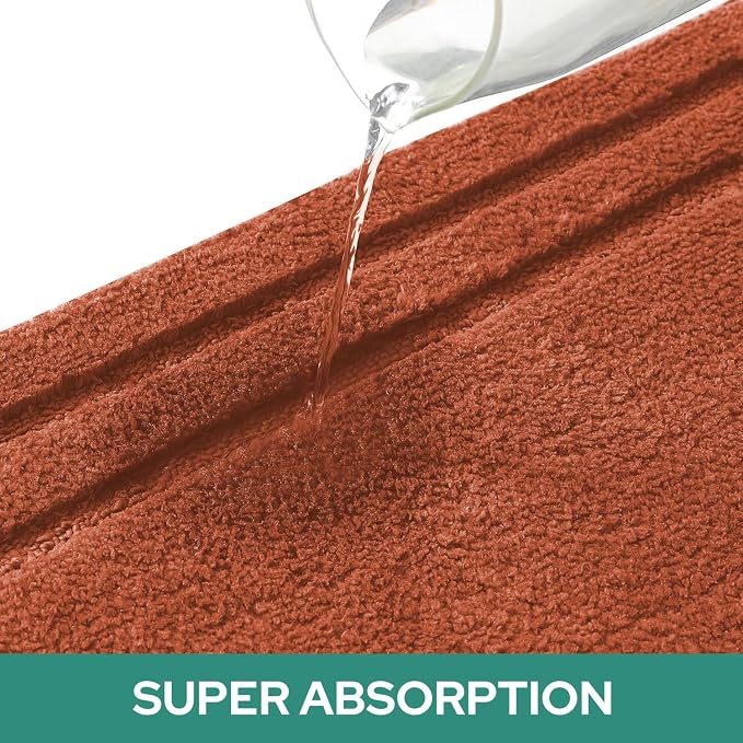 HOMEIDEAS Burnt Orange Bath Rugs Set of 3, Non Slip Bath Mats | Super Absorbent, Plush Microfiber, Machine Washable, Stain Resistant, Easy Care, Perfect for Modern Bathroom Decor
