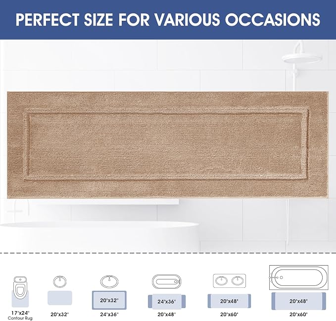 Bathroom Runner Rug 59"x20", Ultra Soft Thick Plush Fluffy Microfiber Absorbent Bath Mat, Non-Slip Backing, Machine Washable Bath Mats for Bathroom Floor, Tub and Shower, Home Decor, Brown