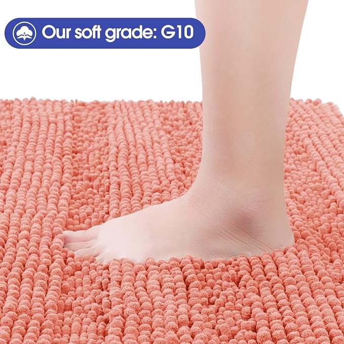 ACCUMTEK Striped Coral Bathroom Rug Mat 32"x20" Ultra Soft, Non Slip Chenille Bath Rugs, Absorbent Plush Shaggy Bath Mats for Bathroom, Bedroom, Kitchen, Shower, Tub
