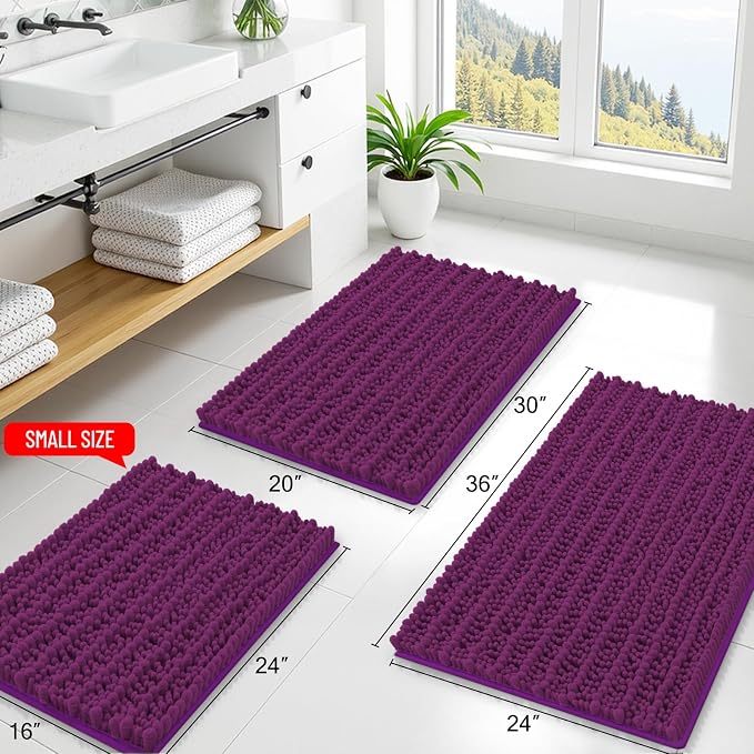 Smiry Bathroom Rugs 24X16, Extra Soft Rubber Backing Chenille Bath Mats | Violet Machine Washable Non Slip Quick Dry Bath Mats for Bathroom Floor, Tub, Shower, Home Decor Accessories
