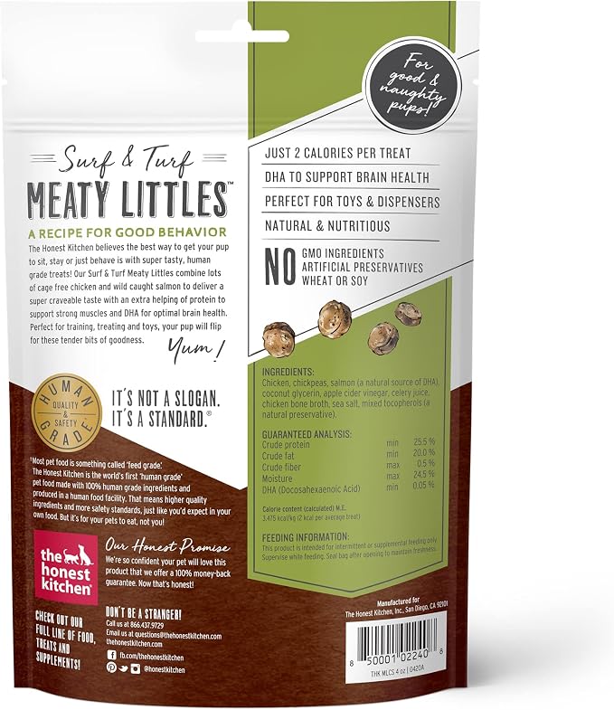 The Honest Kitchen Surf & Turf Meaty Littles: Chicken & Salmon Recipe, 4 oz Bag
