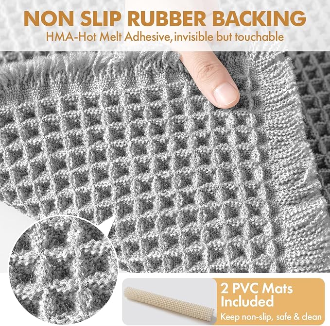 MIULEE Set of 2 Waffle Bathroom Runner Rugs Light Grey 2'x6'(24"x72") | Non Slip, Super Absorbent, Washable, Ultra Soft, Boho Bath Mats for Bathroom Hallway Bedroom Laundry Room Kitchen