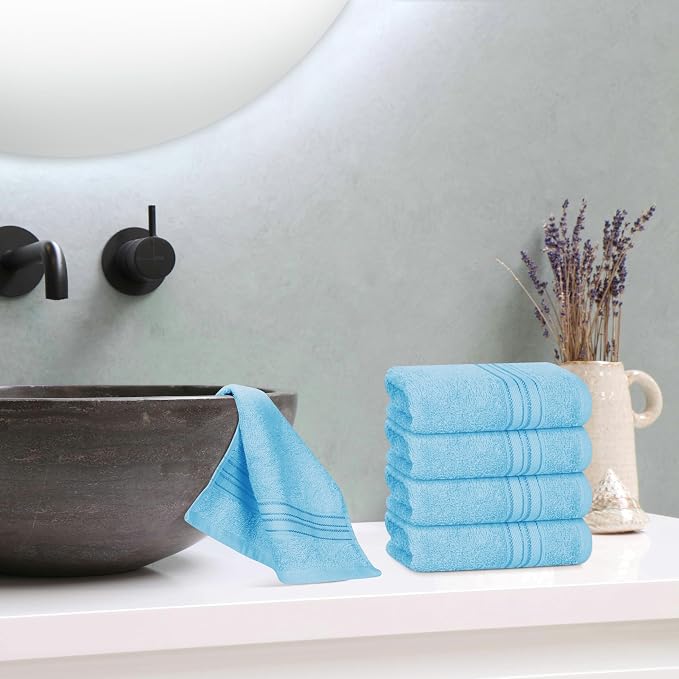 BOUTIQUO Ultra Soft Cotton Washcloths, Contains 12 Piece Face Cloths 12x12 inch, Ideal for Everyday use Face Towels, Compact & Lightweight Multi Purpose Washcloths - Sky Blue