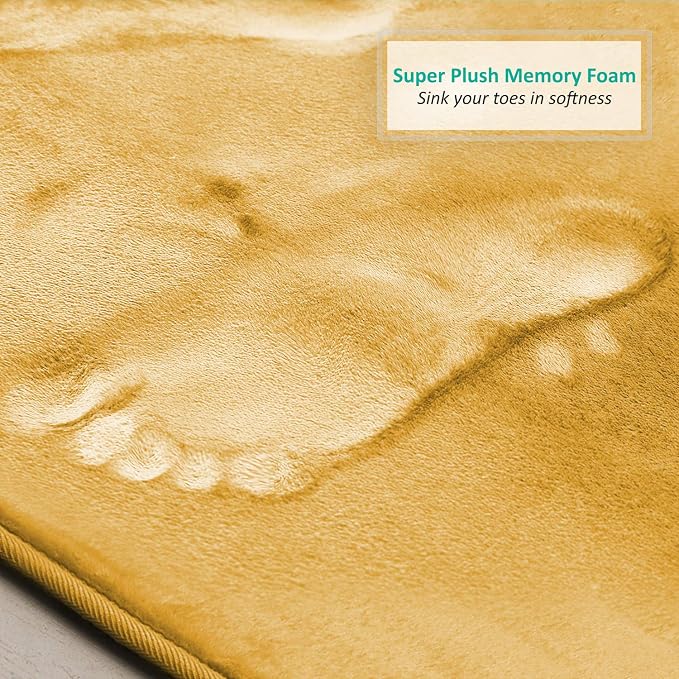 Clara Clark 2 Piece Bathroom Rugs, Velvet Memory Foam Bath Mat Set, Non-Slip Bath Rugs, Machine Wash, Dries Quickly, Ultra Soft Plush Bath Mats for Bathroom, 20 x 32 + Contour, Camel Gold
