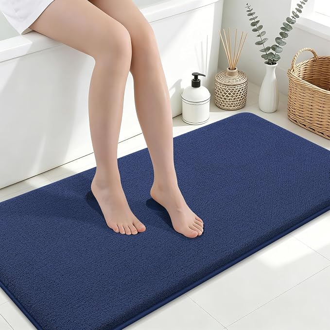 Smiry Memory Foam Bath Mat 47x24, Extra Soft Absorbent Bathroom Rugs | Navy Blue Quick Dry, Machine Washable Bath Mats for Bathroom, Shower, Tub and Home Decor Accessories