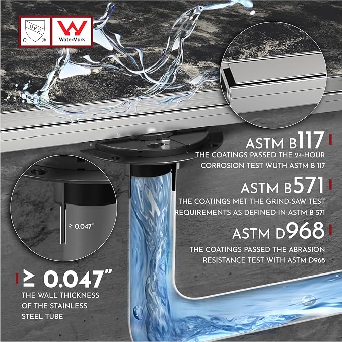 WEBANG 48 Inch Linear Shower Drain Rectangular Floor Drain with Accessories Reversible 2-in-1 Cover Tile Insert Grate Removable SUS304 Stainless Steel CUPC Certified Brushed