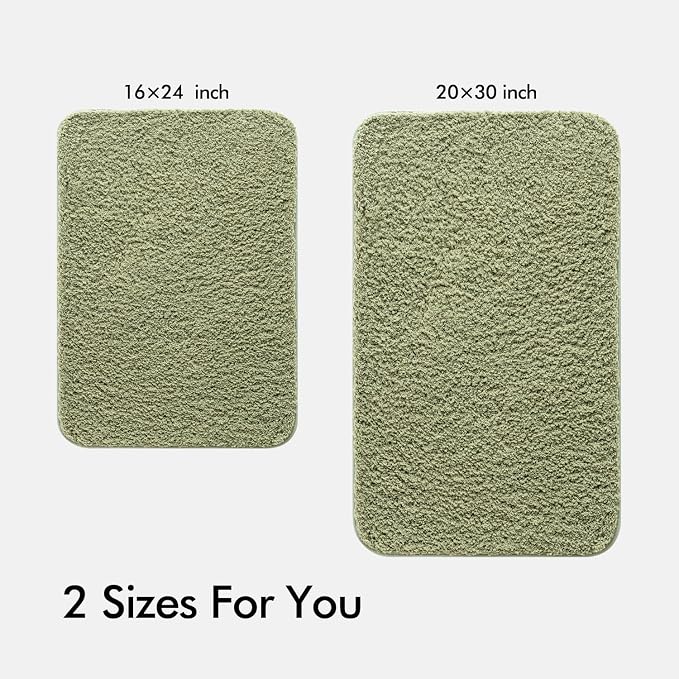 MIULEE Sage Bathroom Rugs Set 2 Piece Soft Bath Mats 16x24+20x30 Inch | Soft Absorbent Microfiber Bath Rugs, Non Slip, Quick Dry, Fluffy Bath Rugs for Bathroom Floor Tub Showers, Machine Washable