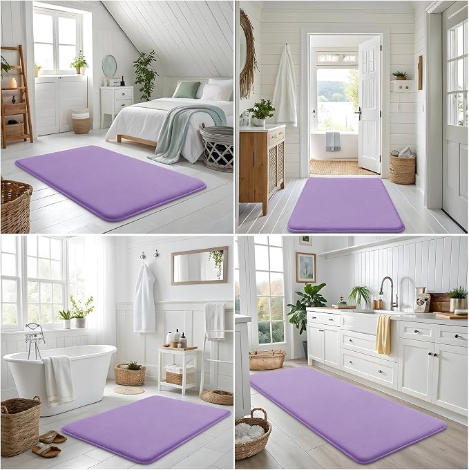 Smiry Memory Foam Bath Mat 24x16, Extra Soft and Absorbent Bathroom Rugs | Purple, Quick Dry Machine Washable Non-Slip Bath Mat for Bathroom Floor, Shower and Tub