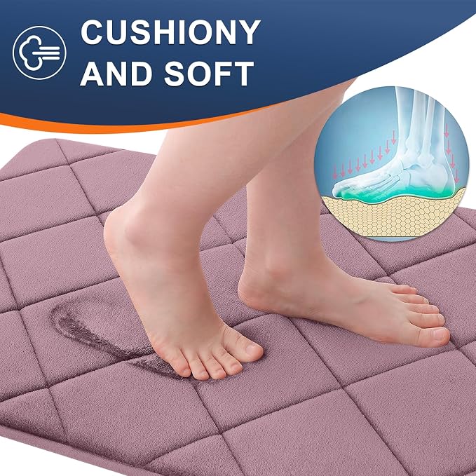 OLANLY Memory Foam Bath Mat 24x16, Ultra Soft and Absorbent Bathroom Rugs | Deep Plum, Quick Dry, Machine Washable Shower Bath Rugs, Comfortable Bath Carpet for Bathroom Floor, Tub and Shower