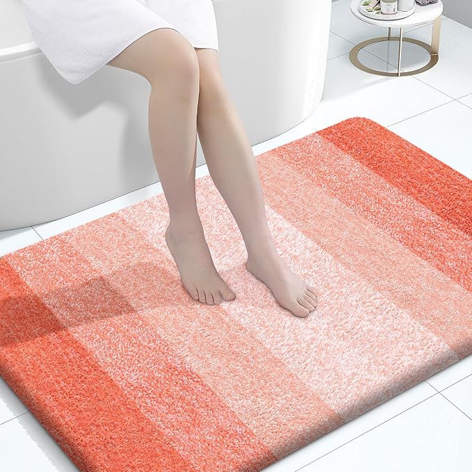 OLANLY Large Bathroom Rugs 44x32, Extra Soft Absorbent Microfiber Bath Rugs | Coral, Non-Slip Quick-Drying Rubber Backing, Washable Plush Bath Mat for Floor, Tub and Shower, Home Decor Accessories