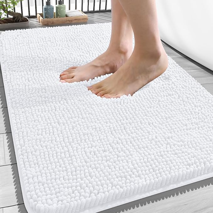 OLANLY Bathroom Rugs 34x21, Extra Soft Absorbent Chenille Bath Rugs | White, Quick-Drying Rubber Backing, Machine Washable Bath Mat for Bathroom Floor, Tub and Shower, Home Decor Accessories
