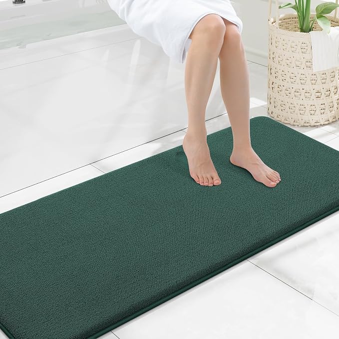 Smiry Memory Foam Bath Mat 59x20, Extra Soft Absorbent Bathroom Rugs | Green Quick Dry, Machine Washable Bath Mats for Bathroom, Shower, Tub and Home Decor Accessories