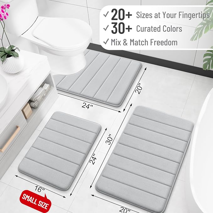 OLANLY Memory Foam Long Bathroom Rugs Runner 44x20, Super Soft Absorbent | Light Gray, Quick Dry Bath Mat, Machine Washable Shower Floor Rugs, Bathmat Carpet for Bathroom Floor, Tub and Shower