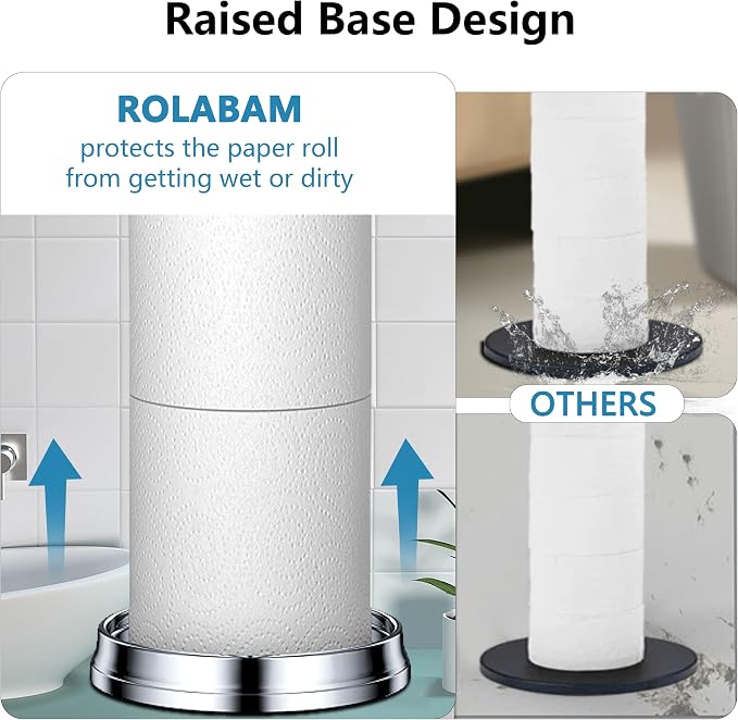 ROLABAM Heavy Weighted Toilet Paper Holder (with Reserve Function) Free Standing Toilet Paper Storage，Spare Toilet Paper Roll Holder Storage Stand for Bathroom Total Height 22.5" ，Chrome