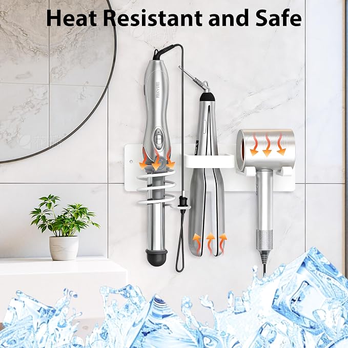 Hair Dryer Holder Hair Tool Organizer Metal Wall Mount (White) | Heat Resistant Hair Tool Organizer, Metal Wall Mount Storage, Bathroom Counter Space Saver, Blow Dryer Holder