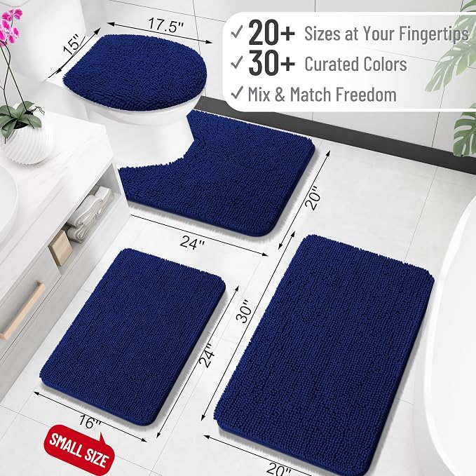 OLANLY Bathroom Rugs 35x24, Extra Soft Absorbent Chenille Bath Rugs | Navy, Quick-Drying Rubber Backing, Machine Washable Bath Mat for Bathroom Floor, Tub and Shower, Home Decor Accessories