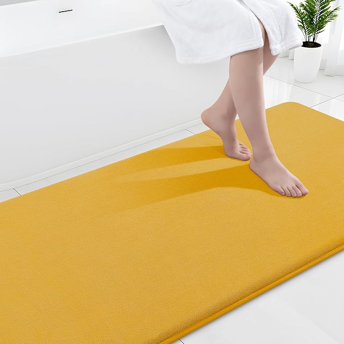 Smiry Memory Foam Bath Mat 70x24, Extra Soft and Absorbent Bathroom Rugs | Yellow, Quick Dry Machine Washable Non-Slip Bath Mat for Bathroom Floor, Shower and Tub