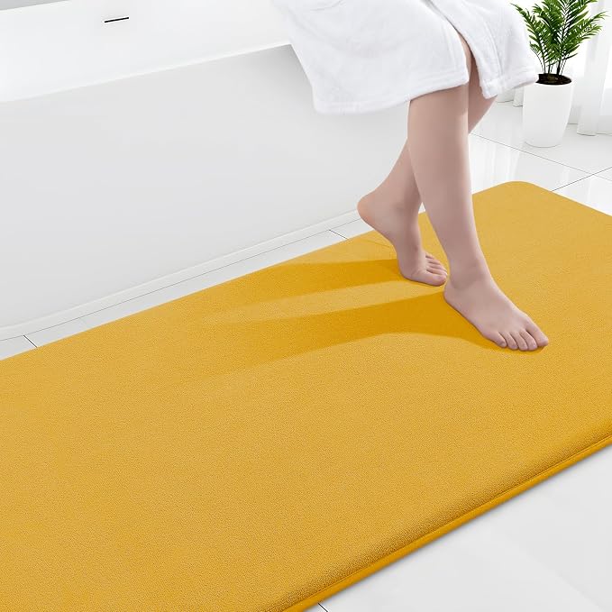 Smiry Memory Foam Bath Mat 59x24, Extra Soft and Absorbent Bathroom Rugs | Yellow, Quick Dry Machine Washable Non-Slip Bath Mat for Bathroom Floor, Shower and Tub