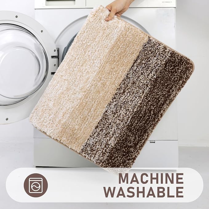 Bsmathom Bathroom Rug Set 5 Piece, Plush Microfiber Bath Mat, Dark Coffee | Extra Water Absorbent, Non Slip Washable Runner Bath Rugs with Toilet Lid Cover and U-shaped Contour Toilet Mat