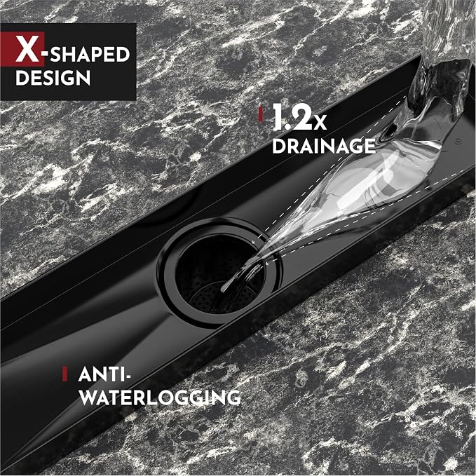 WEBANG 12 Inch Linear Shower Drain Rectangular Floor Drain with Accessories Reversible 2-in-1 Cover Tile Insert Grate Removable SUS304 Stainless Steel CUPC Certified Matte Black