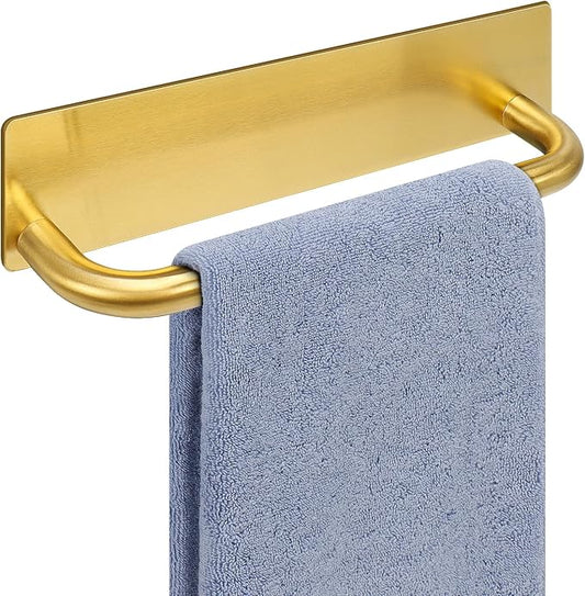Livabber Self Adhesive Hand Towel Holder- 304 Stainless Steel Hand Towel Bar for Bathroom Kitchen Stick on Wall, Towel Ring No Drilling, 9 Inch (Gold)