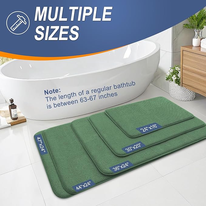 OLANLY Memory Foam Bathroom Runner Rugs 70x24, Long Bath Mats, Olive Green | Soft Quick Dry Bath Rugs, Non-Slip, Absorbent Machine Washable Mat for Bathroom Floor, Tub and Shower, Home Decor Accessories