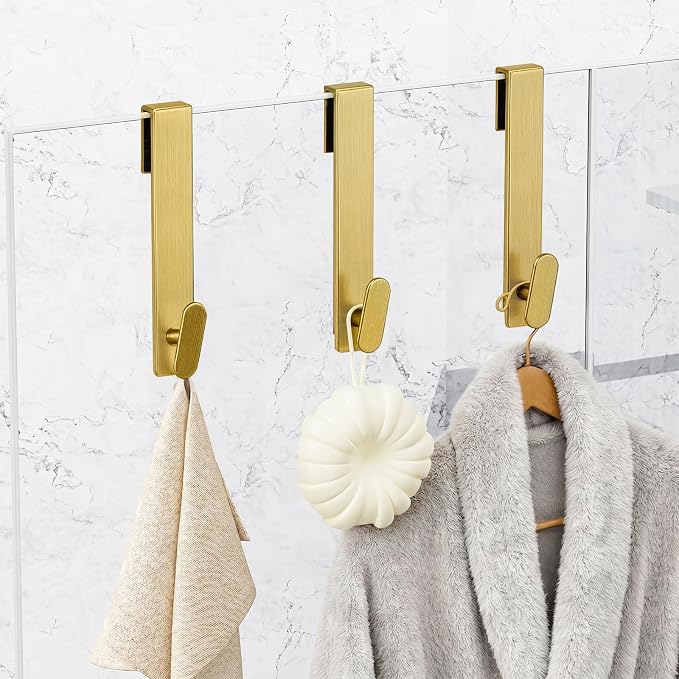 Shower Door Hooks 10 Inch,Extended Heavy Duty Shower Hooks for Towels,Over the Towel Hooks for Bathroom Frameless Glass Door (Gold,2 Pack)
