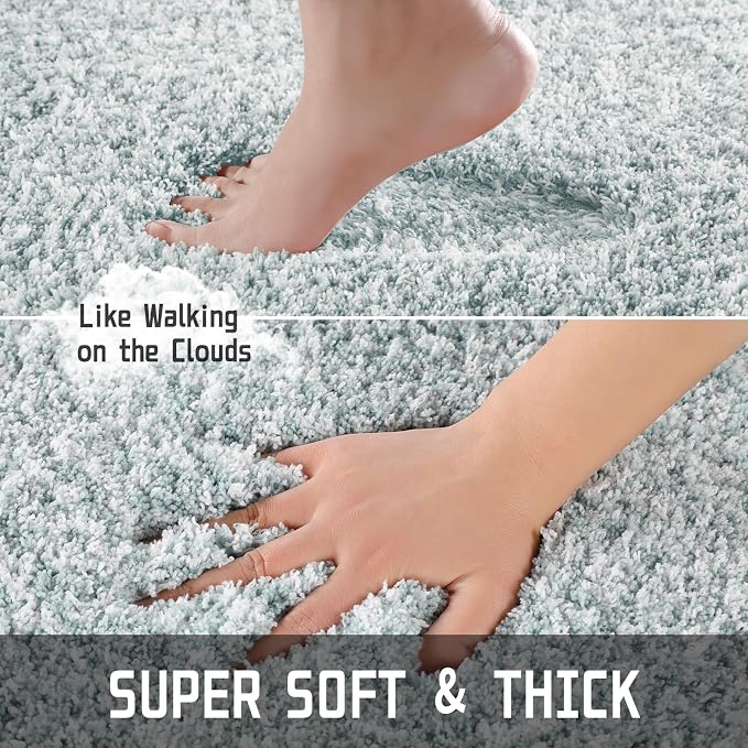 Yimobra Bathroom Rugs Sets 2 Piece, 32x20+24x17, Sky Light Blue & White | Soft Absorbent Microfiber Bath Mat Set, Non Slip, Machine Washable Quick Dry, Plush Shaggy Shower Rugs for Bathroom Floor