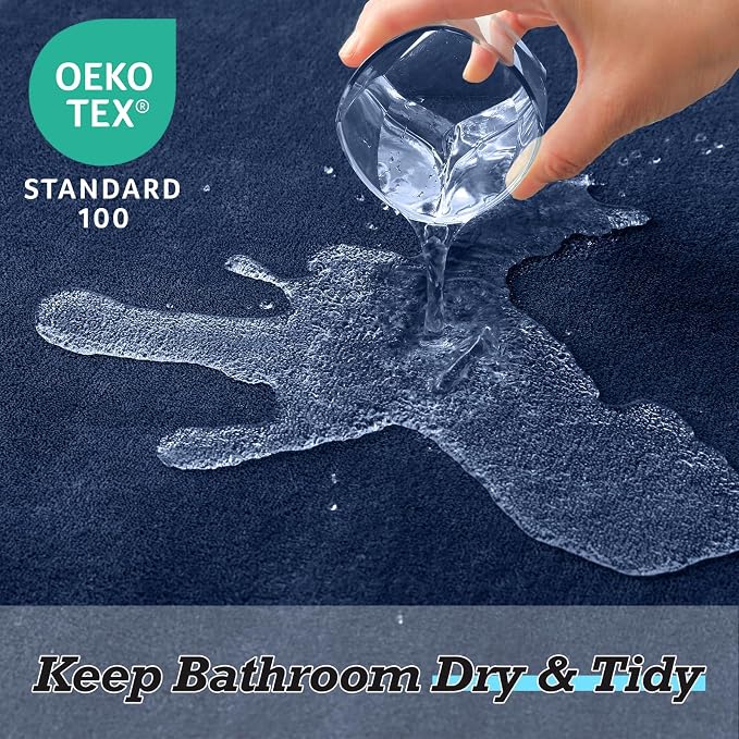 Bathroom Rugs Sets 3 Piece, Non-Slip & Quick Dry Bath Mat Set, Ultra Soft Velvet Bath Rugs for Bathroom, Toilet and Shower Floor, Navy